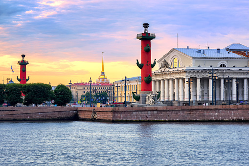 Cityscape of St Petersburg, Russia, on sunset
