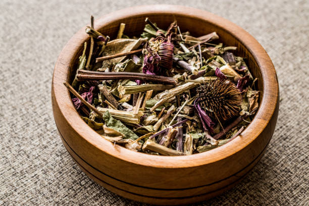 istock Dried Echinacea Purpurea Root in wooden bowl. 687107964