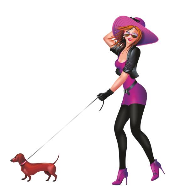 Woman with Dachshund Dog vector art illustration