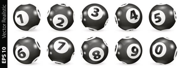 ilustrações de stock, clip art, desenhos animados e ícones de black and white lottery number balls isolated - snooker table