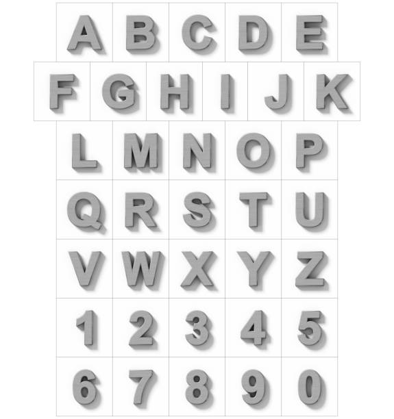 istock letters and numbers 3D metal isolated on white with shadow - orthogonal projection 687120050