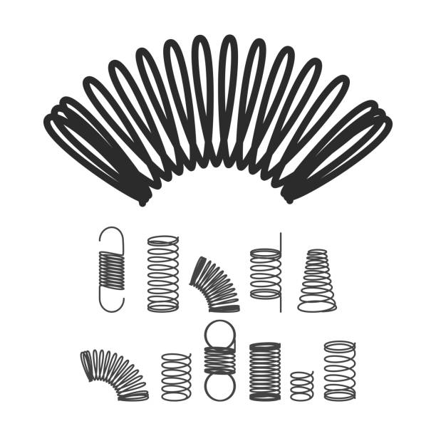 illustrations, cliparts, dessins animés et icônes de spirale en métal flexible fil élastique printemps. vector isolé icon set - springs spiral flexibility metal