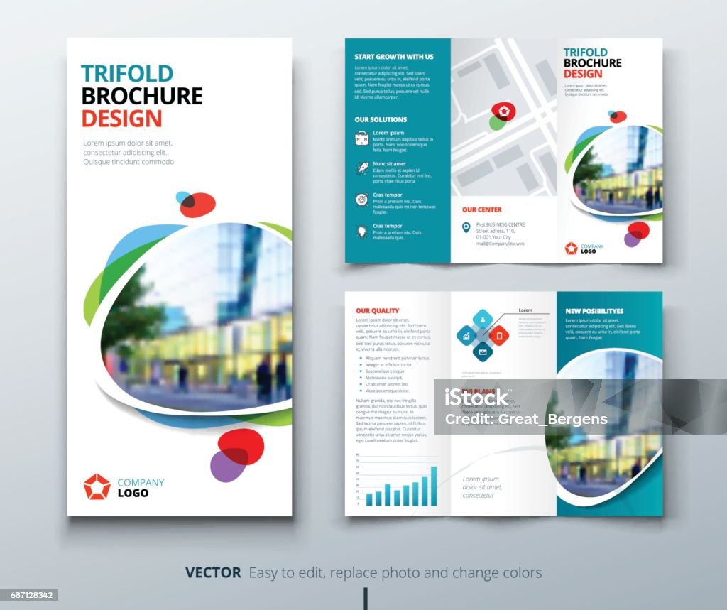 Business tri fold brochure design. Teal, orange corporate business template for tri fold flyer. Layout with modern square photo and abstract background. Creative concept 3 folded flyer or brochure. Business tri fold brochure design. Blue orange corporate business template for tri fold flyer. Layout with modern square photo and abstract background. Creative concept folded flyer or brochure. Brochure stock vector
