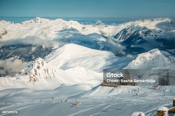 Snowy Mountains Stock Photo - Download Image Now - La Plagne, France, Skiing