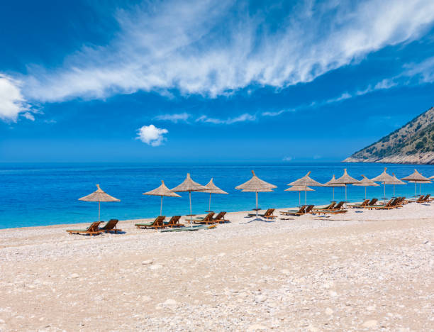 istock Summer morning Albanian riviera beach. 687138414