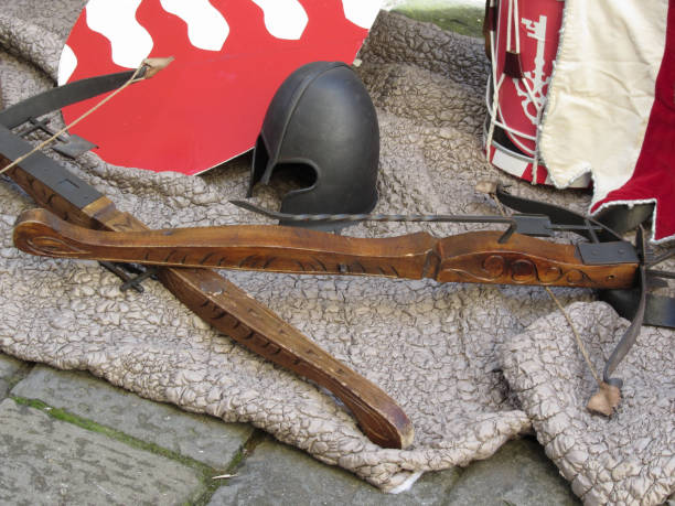 istock Replicas of medieval helmets, crossbows, shields and musical instruments 687142006