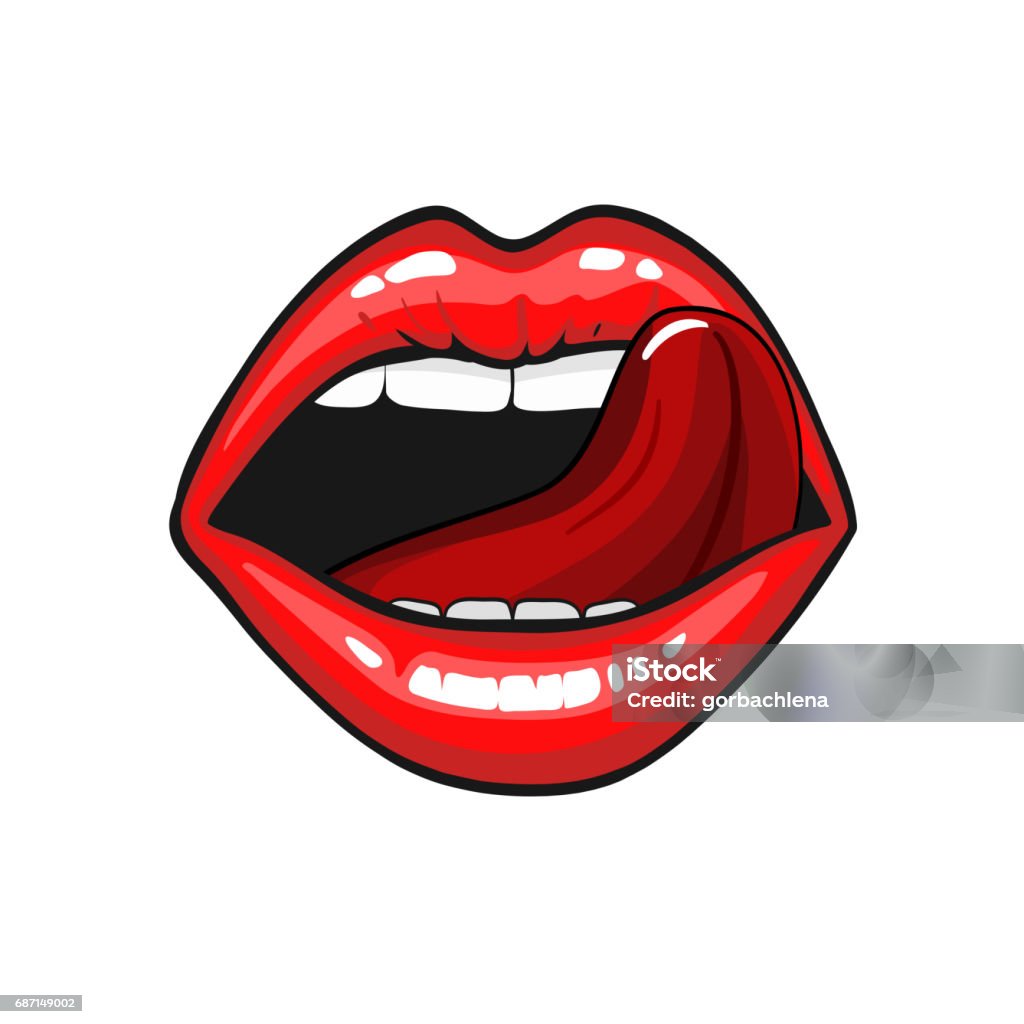 Female tongue liking glossy lips vector illustration isolated on white background. vetor illustration Human Lips stock vector