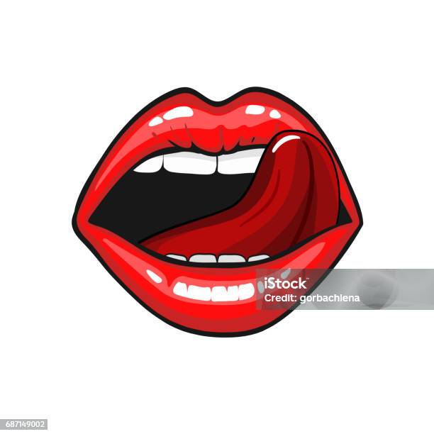Female Tongue Liking Glossy Lips Vector Illustration Isolated On White Background Vetor Illustration Stock Illustration - Download Image Now