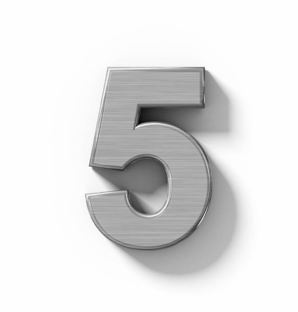 istock number 5 3D metal isolated on white with shadow - orthogonal projection 687149152