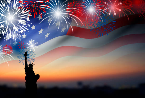 istock American flag with fireworks at twilight background design for 4 july independence day or other celebration 687152044