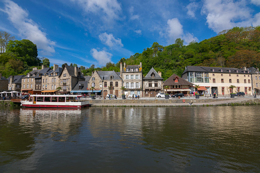 Beautiful view of old town Dinan with its traditional houses, Rance River and narrow streets, CÃ´tes-d'Armor, Brittany, France, Europe