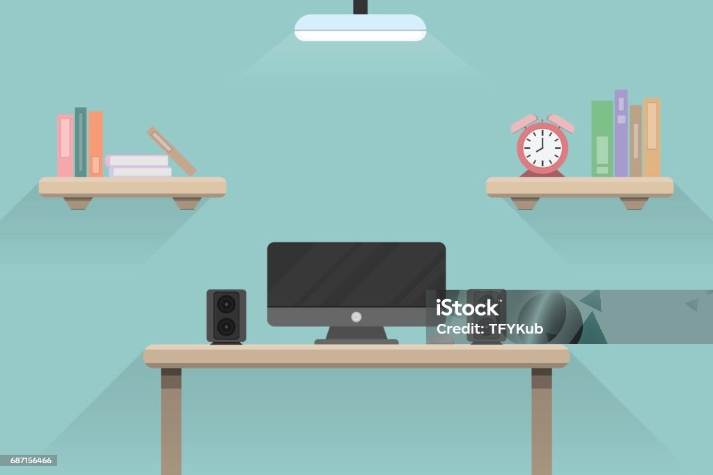 Interior Office Room Design With Computer And Accessory Designvector ...