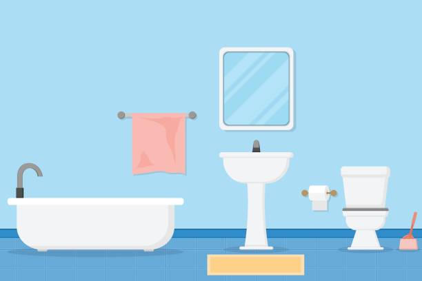 ilustrações, clipart, desenhos animados e ícones de ilustração e moderna casa de banho interior design.vector - bathroom sink illustrations