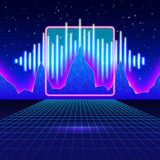 retro-gaming neon hintergrund mit glänzenden musik wave - nerd technology old fashioned 1980s style stock-grafiken, -clipart, -cartoons und -symbole