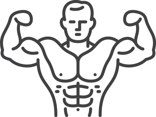 Bodybuilder Vector Line icon. Single object. Files included: Vector EPS 10, HD JPEG 4000 x 3000 px health club illustrations stock illustrations