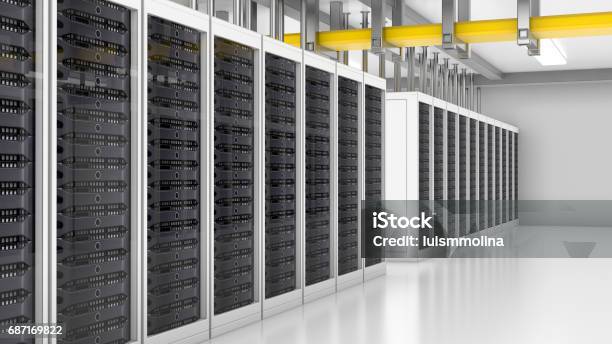 Modern Interior Of Server Room Super Computer Server Room Datacenter Stock Photo - Download Image Now