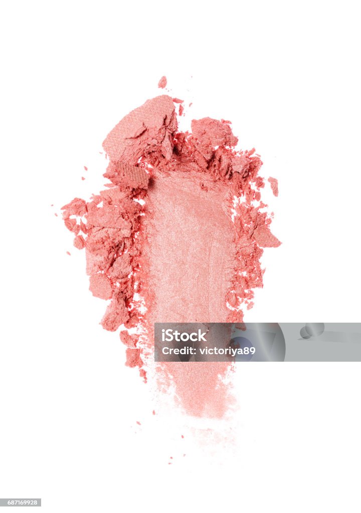 Stroke of crushed shiny pink eyeshadow Smear of crushed shiny pink eyeshadow as sample of cosmetic product isolated on white background Face Powder Stock Photo