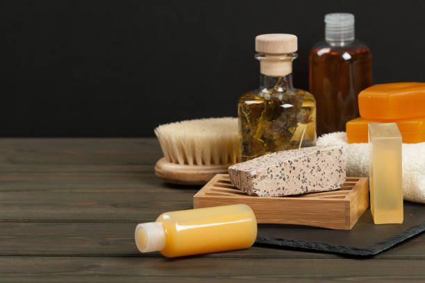 istock Toiletry Set. Handmade Soap. Shampoo, Essence, Towel. Body Care 687174680