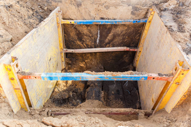 istock Trench to repair the pipe break. 687180096