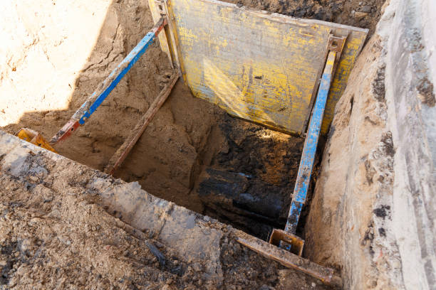 istock Trench to repair the pipe break. 687180134