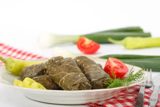 Grape leaves stuffed with rice,meat and spices. Dolma, sarmice.