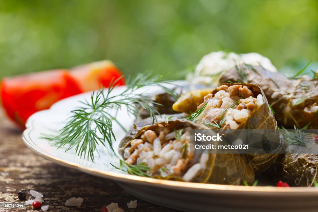 Stuffed Grape Leaves Stuffed Grape Leaves. Dolma. Azerbaijan, Turkish and Greek Cuisine Appetizer Stock Photo
