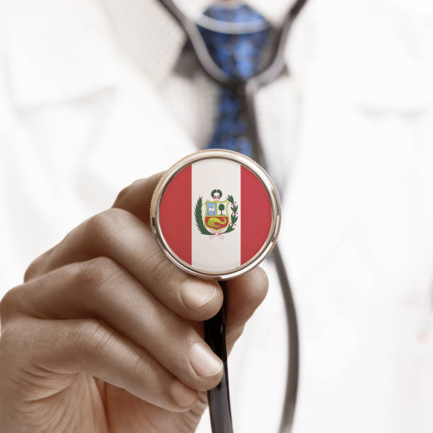 Stethoscope with national flag conceptual series - Peru stock photo