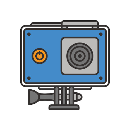 Action camera in protection case icon. Vector