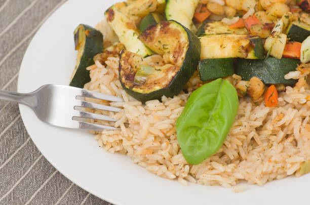 Risotto with grilled zucchini and vegetables.