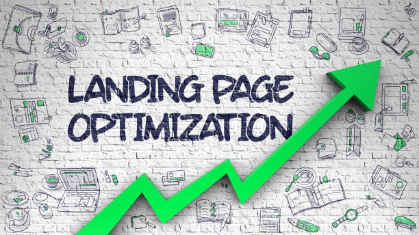 Landing Page Optimization Drawn on White Brick Wall. 3D stock photo