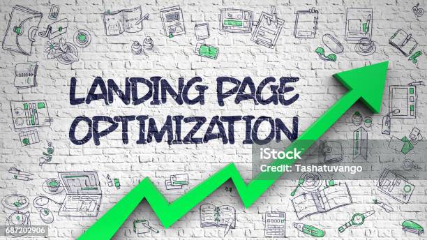 Landing Page Optimization Drawn On White Brick Wall 3d Stock Photo - Download Image Now