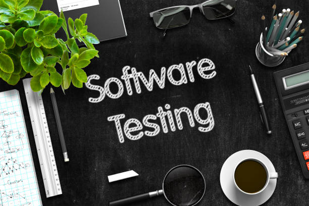 Software Testing Concept on Black Chalkboard. 3D Rendering stock photo