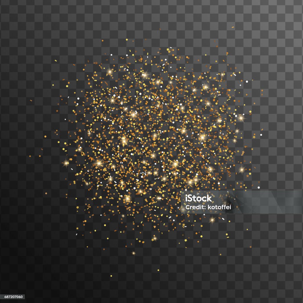 Abstract gold glittering overlay effect Abstract gold glittering overlay effect on transparent black background for holiday design. Vector Illustration. Golden scattered sparkles Gold - Metal stock vector