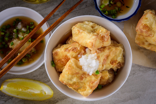 Deep fried Tofu , Agedashi, with ground radish