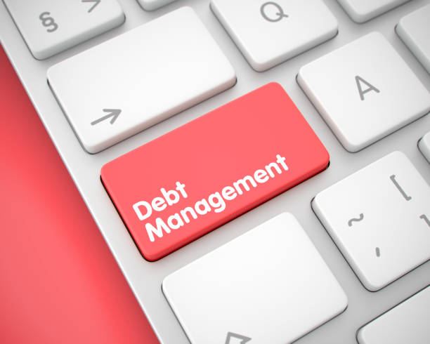 Debt Management - Text on the Red Keyboard Button. 3D - fotografia de stock