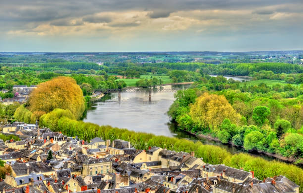 vista de chinon del castillo - francia - chinon fotografías e imágenes de stock