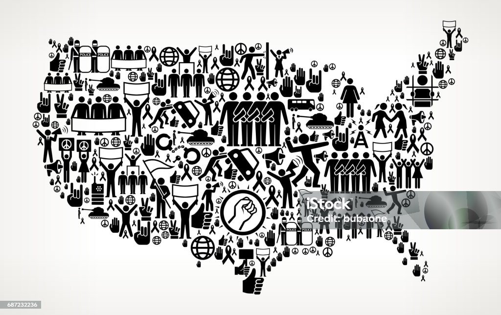 Us Map Protest And Civil Rights Vector Icons Background Stock Illustration  - Download Image Now - iStock