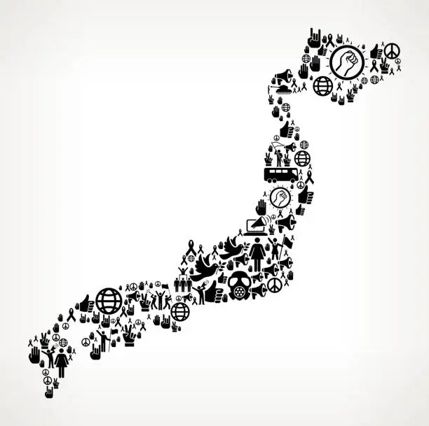 Vector illustration of Japan Protest and Civil Rights Vector Icons Background