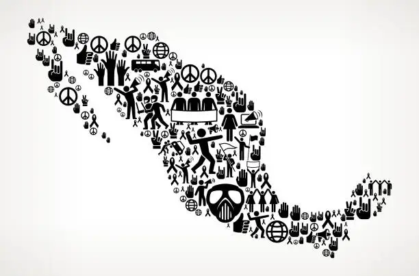 Vector illustration of Mexica Protest and Civil Rights Vector Icons Background