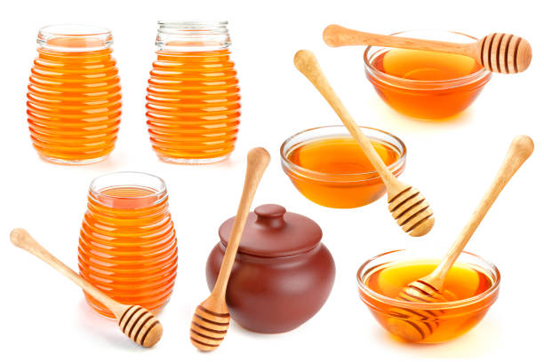 isolierte honig - syrup jar sticky isolated objects stock-fotos und bilder