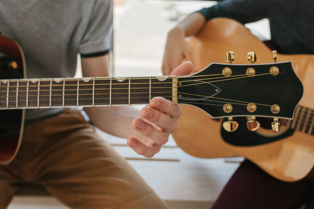 istock Learning to play the guitar. Music education and extracurricular lessons. 687240738