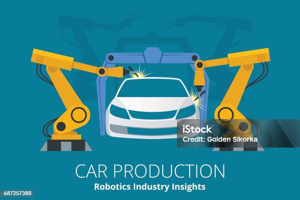 Car Manufacturer Or Car Production Concept Robotics Industry Insights Stock Illustration - Download Image Now