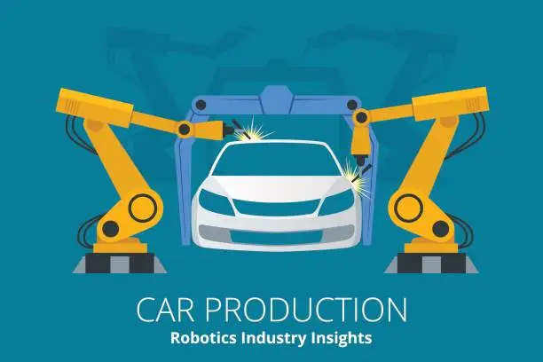Vector illustration of Car manufacturer or car production concept. Robotics Industry Insights.
