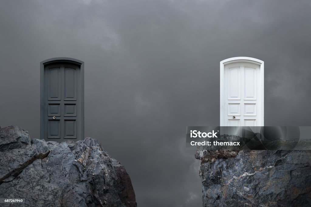 Choosing door Choosing door. Evil Stock Photo