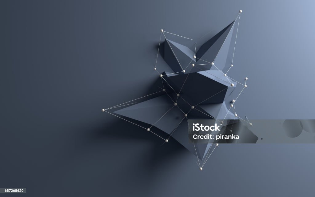 Abstract low poly object Abstract background with a low poly spiked object emerging from a blue background Abstract Stock Photo