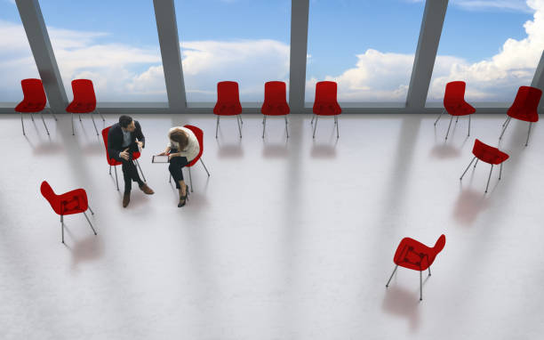 istock Overhead view of two business persons in the lobby 687268656