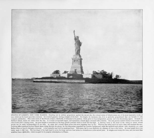 antiga fotografia americana: estátua da liberdade, new york harbor, nova iorque, estados unidos, 1893 - ilha ellis - fotografias e filmes do acervo