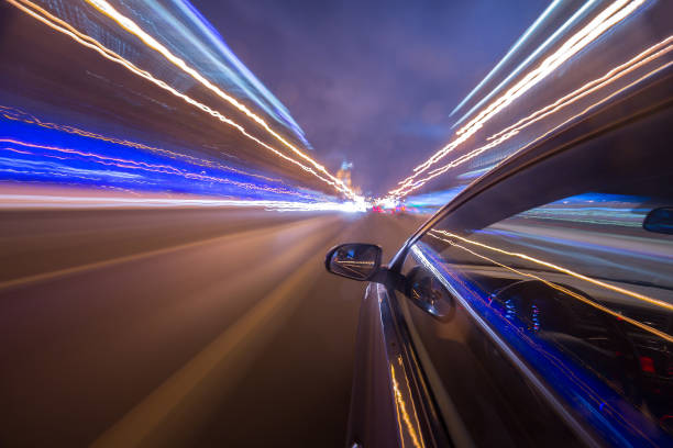 istock View from Side of Car moving in a night city 687277354