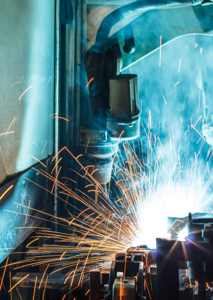 istock Welding robots movement in a car factory, 687305922