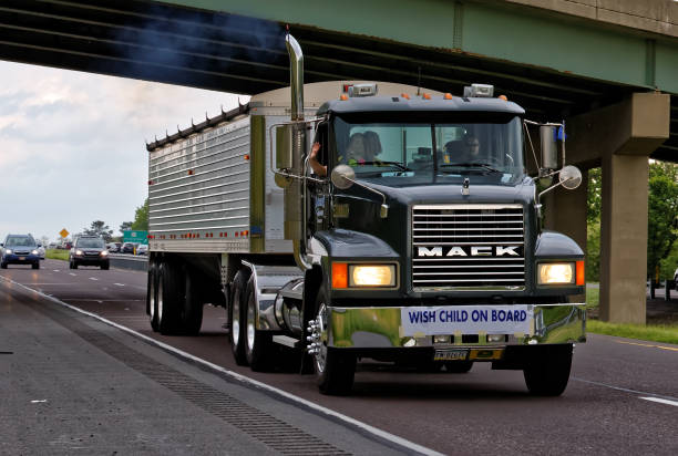 LANCASTER PA - MAY 14 2017: Make-A-Wish Foundation sets a new record for the largest truck convoy. On the Mother's Day annual fundraiser truckers grant a Lancaster County wish ride to children with life-threatening illnesses.